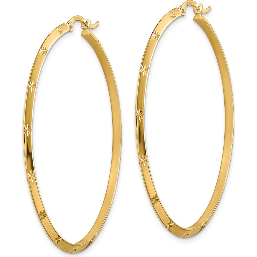 14K Yellow Gold 50mm Diamond-Cut Polished Large Hoop Earrings by 0