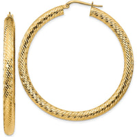 14K Yellow Gold 50mm Diamond-Cut Round Hoop Earrings by 0