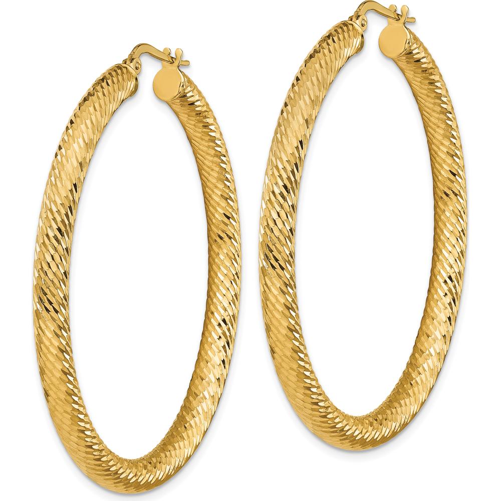 14K Yellow Gold 50mm Diamond-Cut Round Hoop Earrings by 0