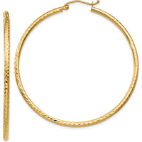14K Yellow Gold 50mm Diamond-Cut Round Tube Hoop Earrings by 0
