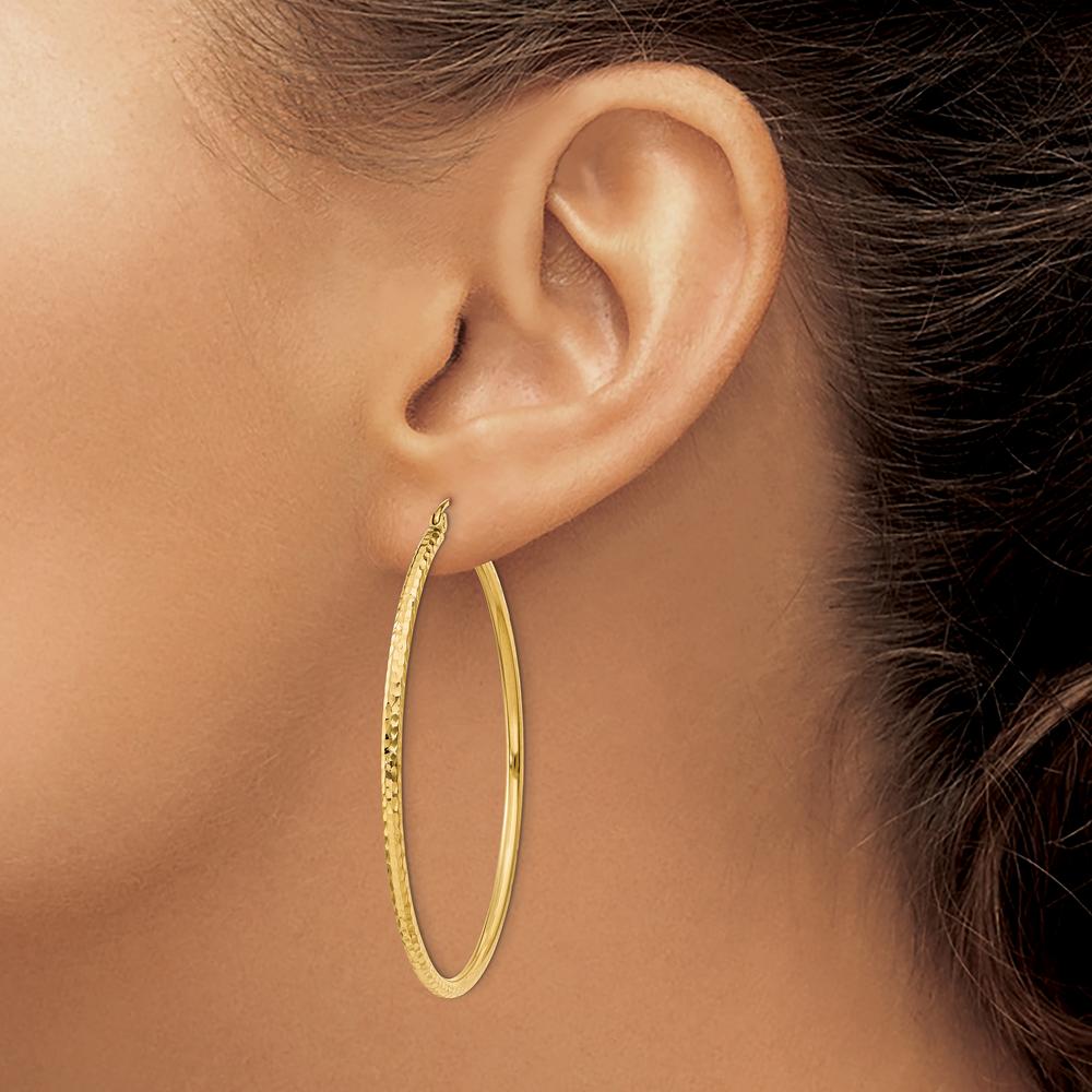 14K Yellow Gold 50mm Diamond-Cut Round Tube Hoop Earrings by 0