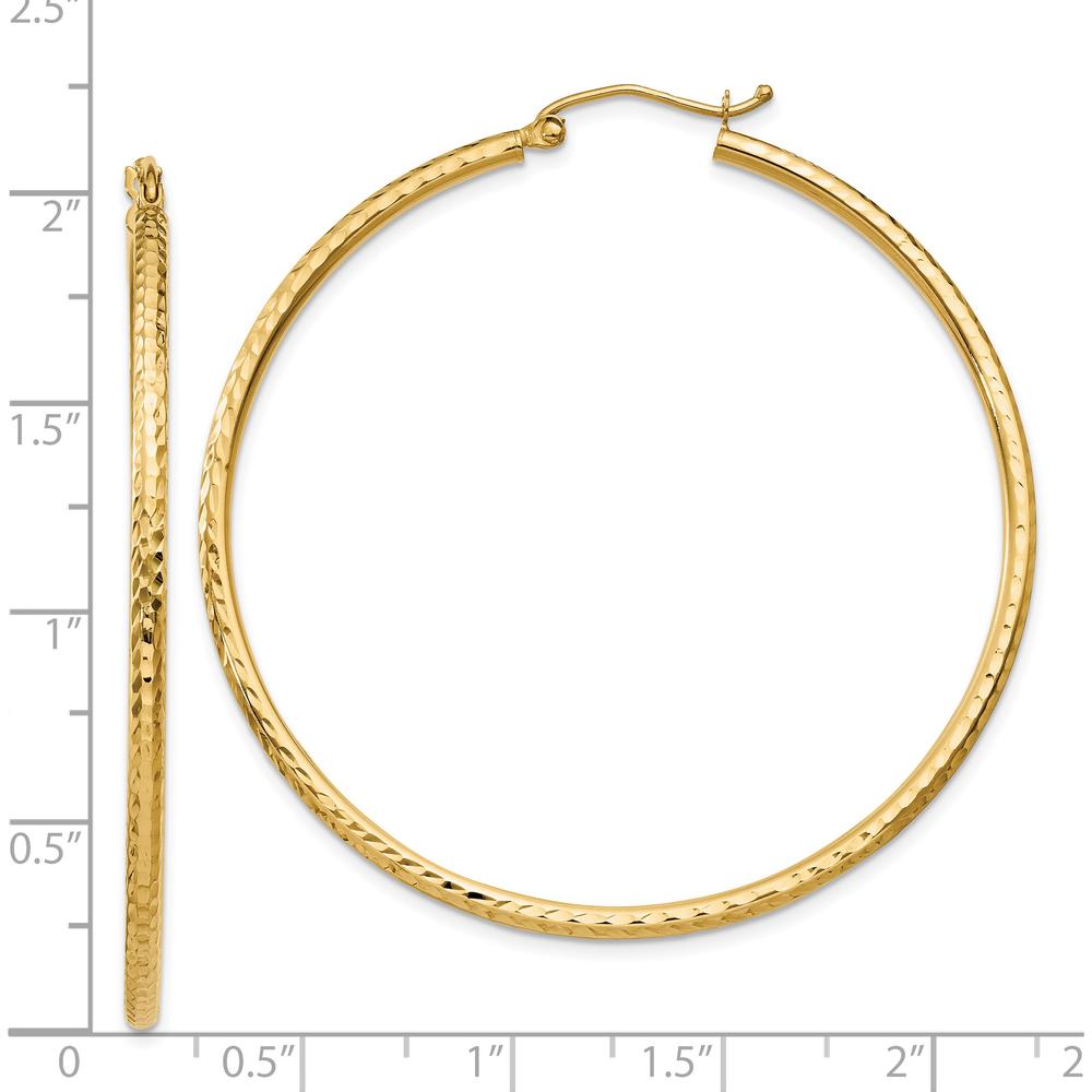 14K Yellow Gold 50mm Diamond-Cut Round Tube Hoop Earrings by 0