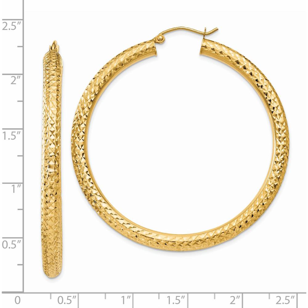 14K Yellow Gold 50mm Large Hoop Earrings with Diamond-Cut Finish - Polished 4mm Thickness by 0