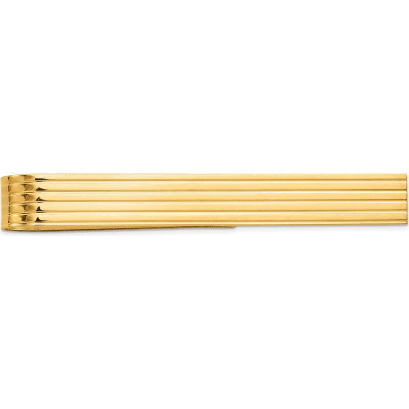 14K Yellow Gold 50mm Polished Grooved Tie Bar - Solid Gold Men's Accessory by Oro Pregiato