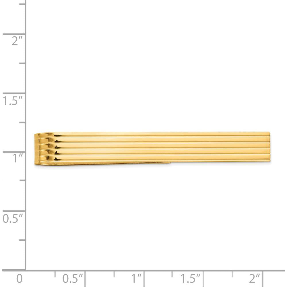 14K Yellow Gold 50mm Polished Grooved Tie Bar - Solid Gold Men's Accessory by Oro Pregiato