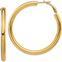 14K Yellow Gold 50mm Polished Round Omega Back Hoop Earrings - 4mm Width by Oro Pregiato