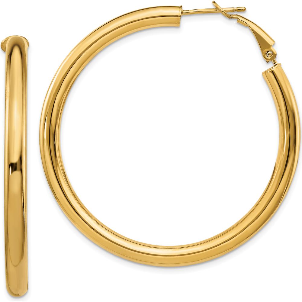 14K Yellow Gold 50mm Polished Round Omega Back Hoop Earrings - 4mm Width by Oro Pregiato