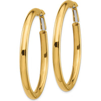 14K Yellow Gold 50mm Polished Round Omega Back Hoop Earrings - 4mm Width by Oro Pregiato