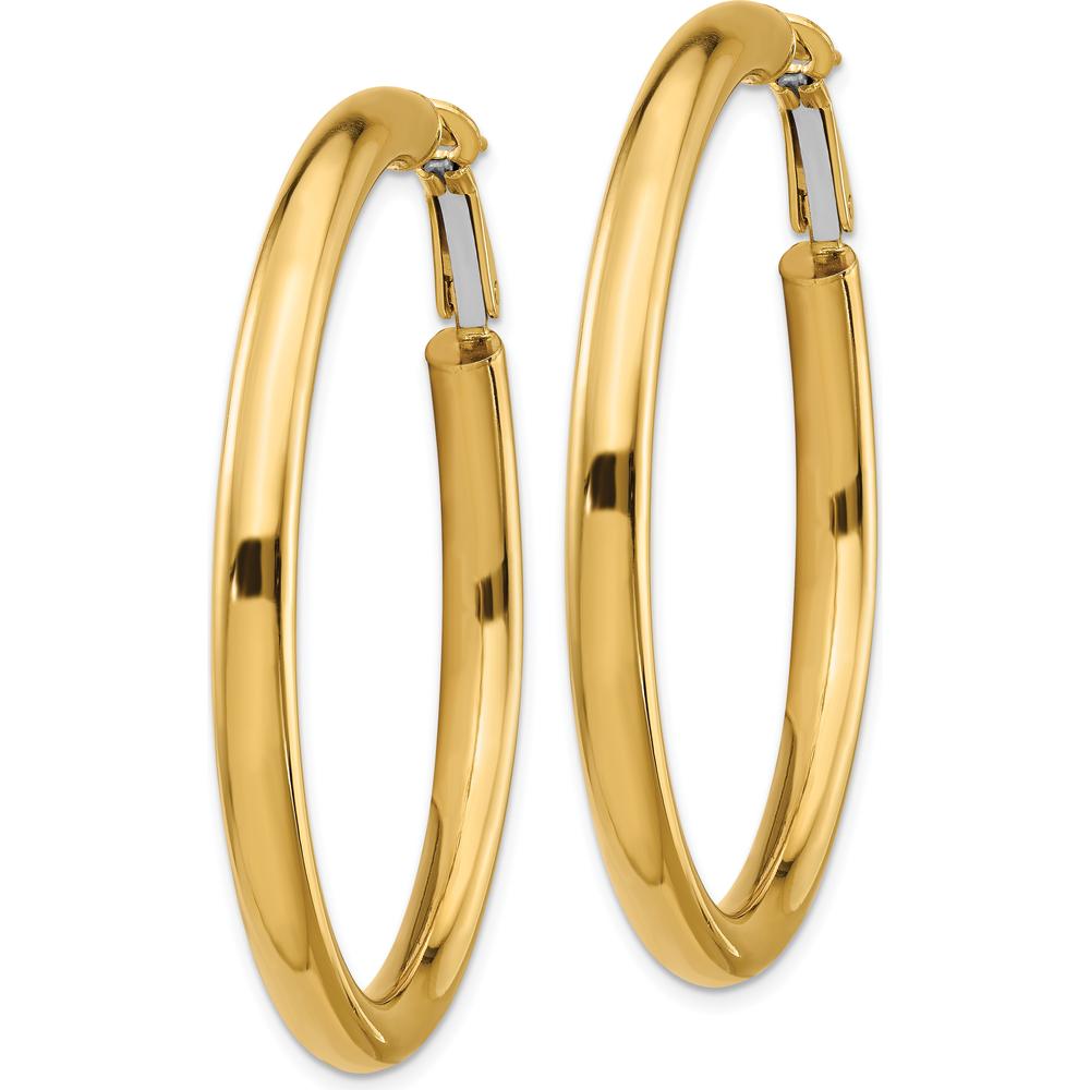 14K Yellow Gold 50mm Polished Round Omega Back Hoop Earrings - 4mm Width by Oro Pregiato