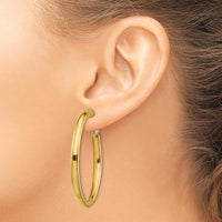 14K Yellow Gold 50mm Polished Round Omega Back Hoop Earrings - 4mm Width by Oro Pregiato