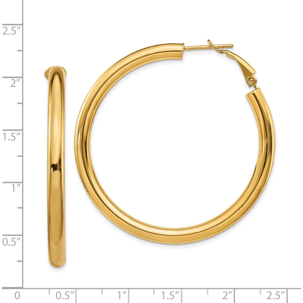 14K Yellow Gold 50mm Polished Round Omega Back Hoop Earrings - 4mm Width by Oro Pregiato
