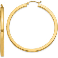 14K Yellow Gold 50mm Polished Square Hoop Earrings - 3mm Thick by 0