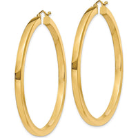14K Yellow Gold 50mm Polished Square Hoop Earrings - 3mm Thick by 0