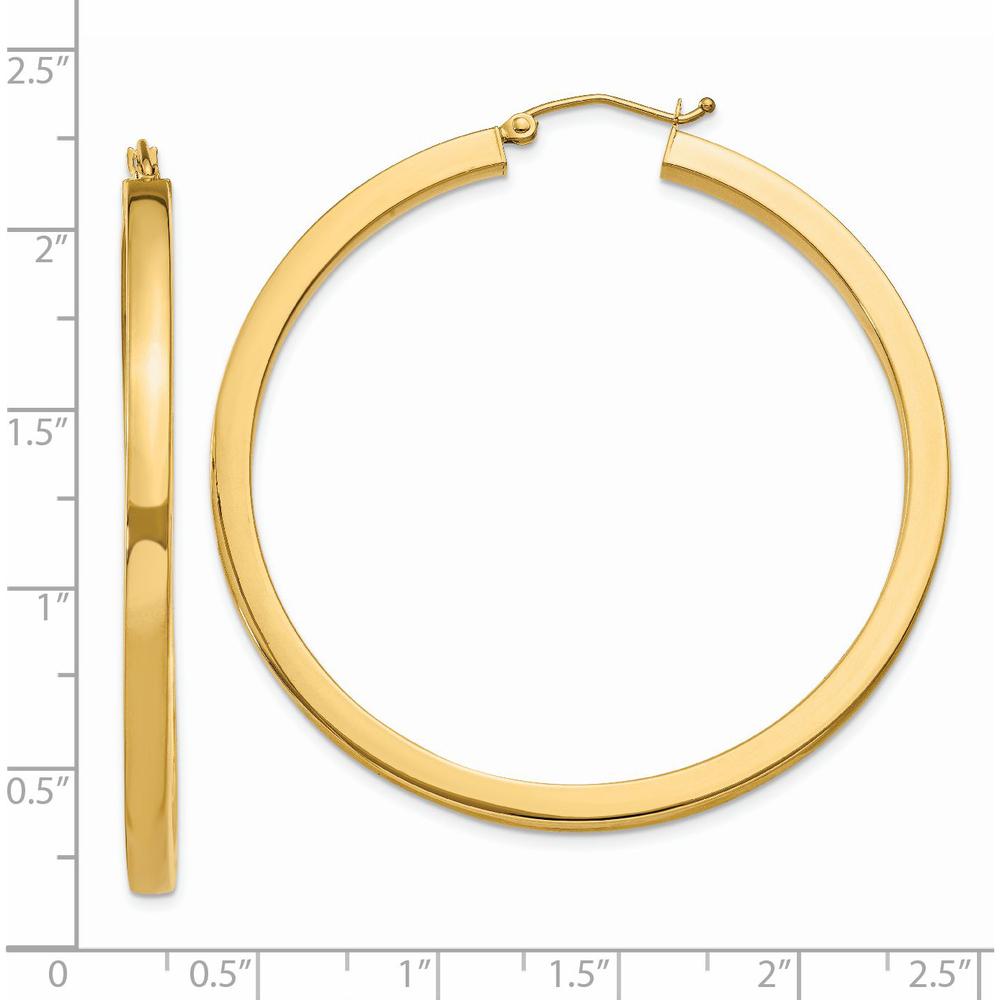 14K Yellow Gold 50mm Polished Square Hoop Earrings - 3mm Thick by 0