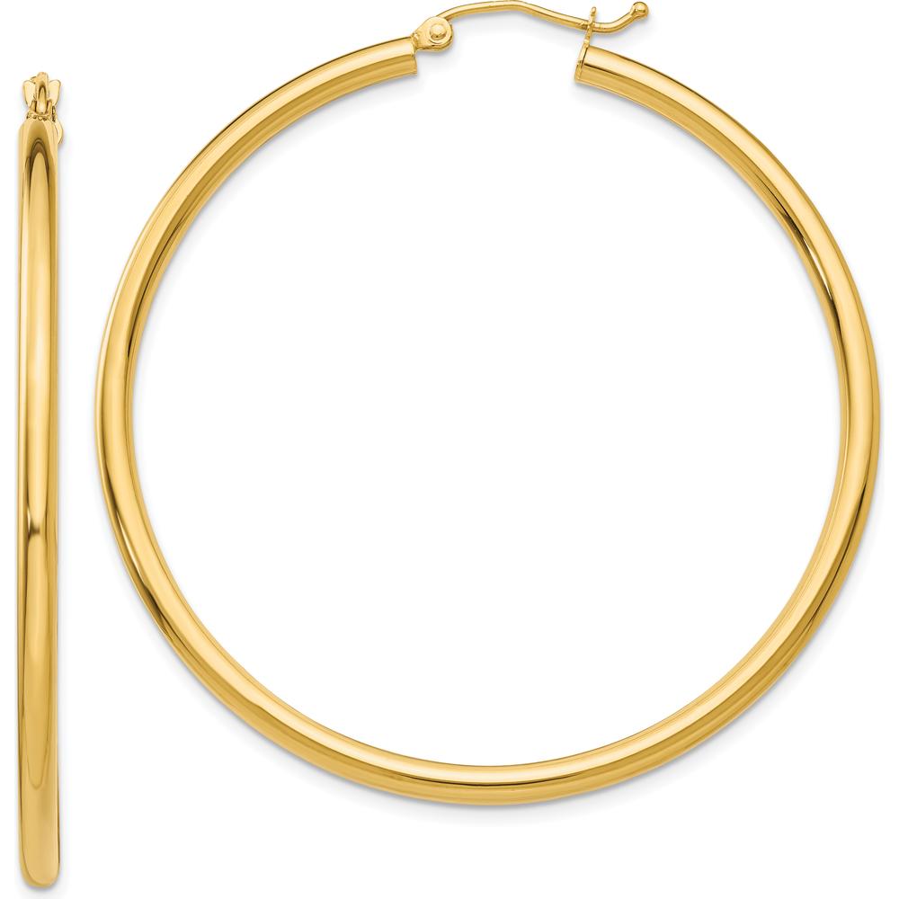 14K Yellow Gold 50mm Polished Tube Hoop Earrings - Classic and Elegant Design by 0