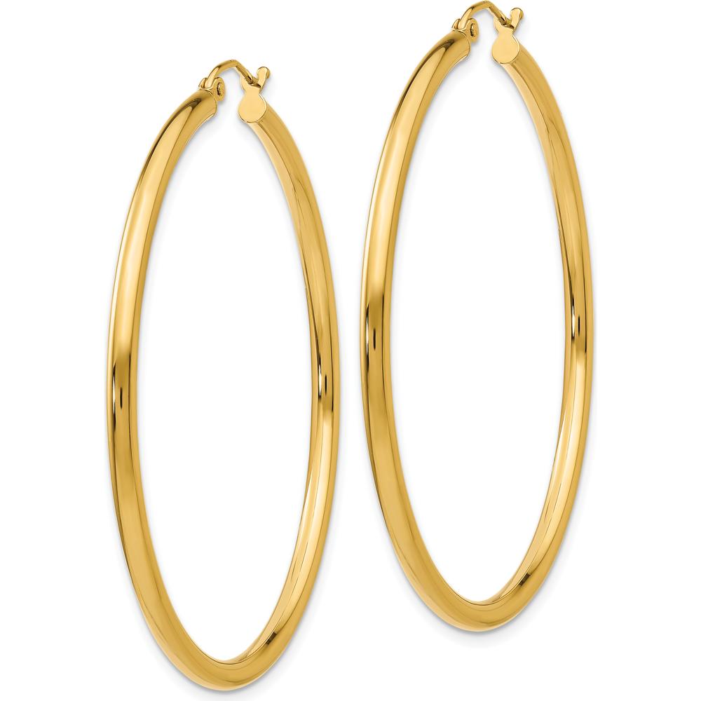 14K Yellow Gold 50mm Polished Tube Hoop Earrings - Classic and Elegant Design by 0