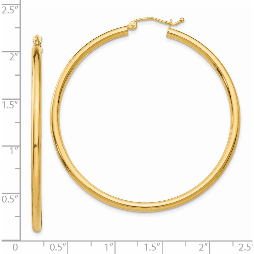 14K Yellow Gold 50mm Polished Tube Hoop Earrings - Classic and Elegant Design by 0