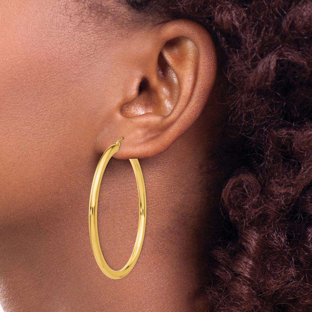 14K Yellow Gold 50mm Polished Tube Hoop Earrings - Lightweight Design by 0