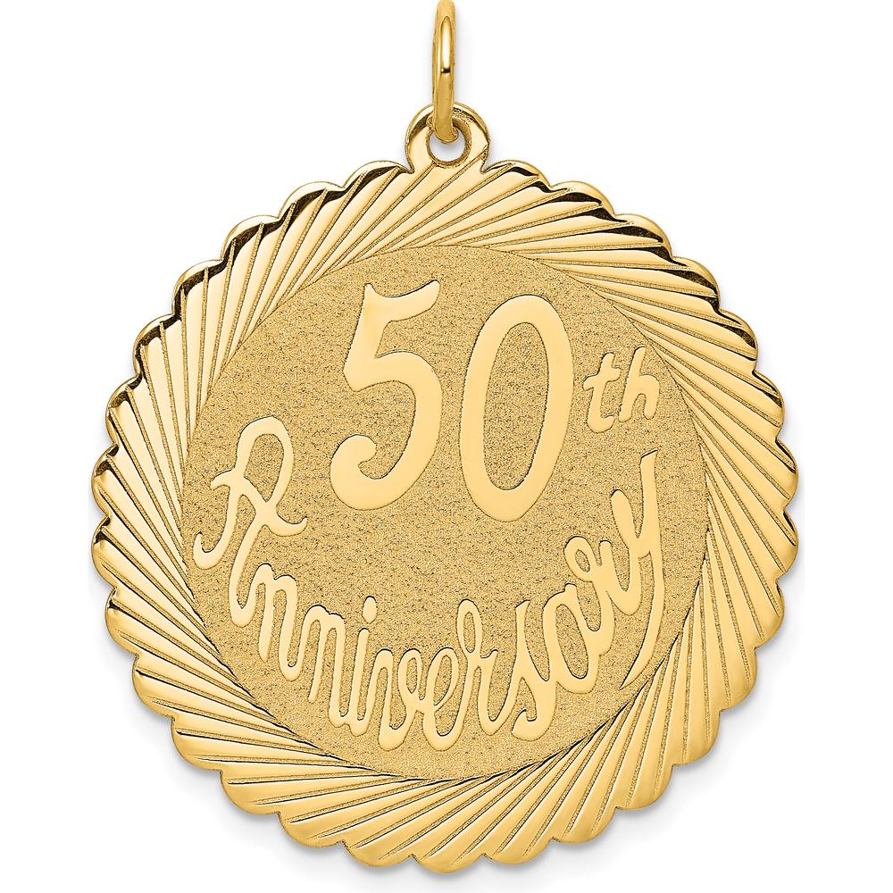 14K Yellow Gold 50th Anniversary Engravable Disc Charm Pendant - 29mm by Oro Pregiato