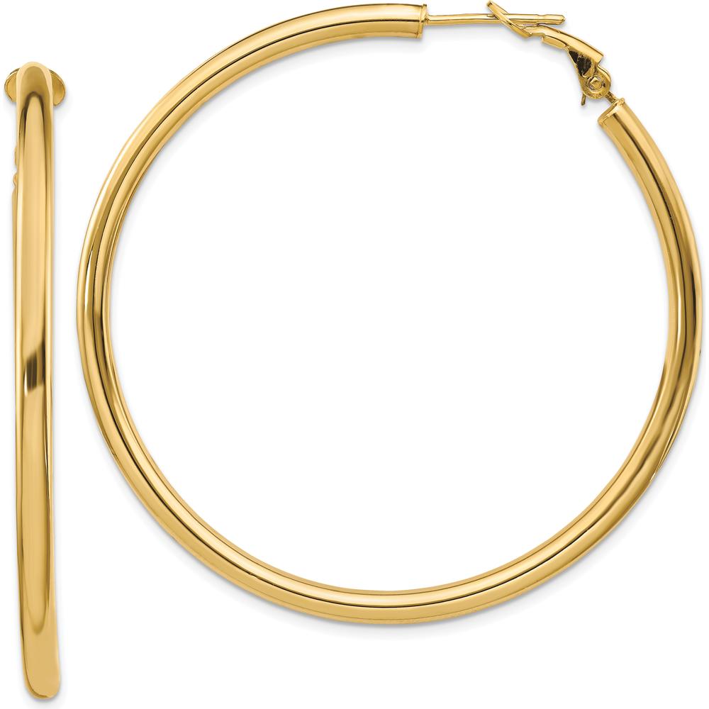 14K Yellow Gold 52mm Polished Round Hoop Earrings with Omega Clip Back Closure by Oro Pregiato
