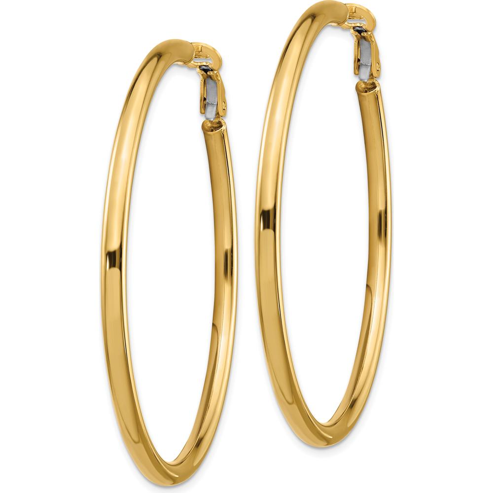 14K Yellow Gold 52mm Polished Round Hoop Earrings with Omega Clip Back Closure by Oro Pregiato