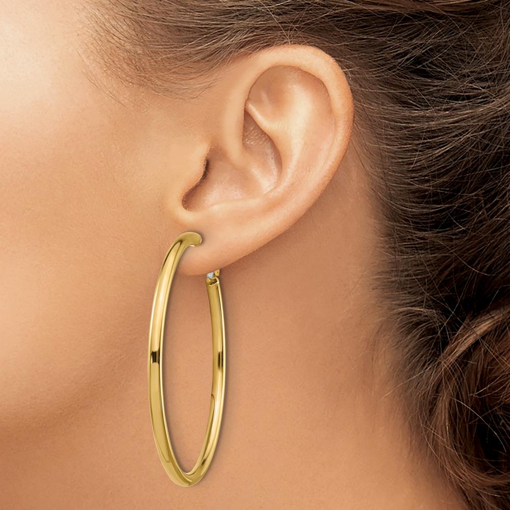 14K Yellow Gold 52mm Polished Round Hoop Earrings with Omega Clip Back Closure by Oro Pregiato