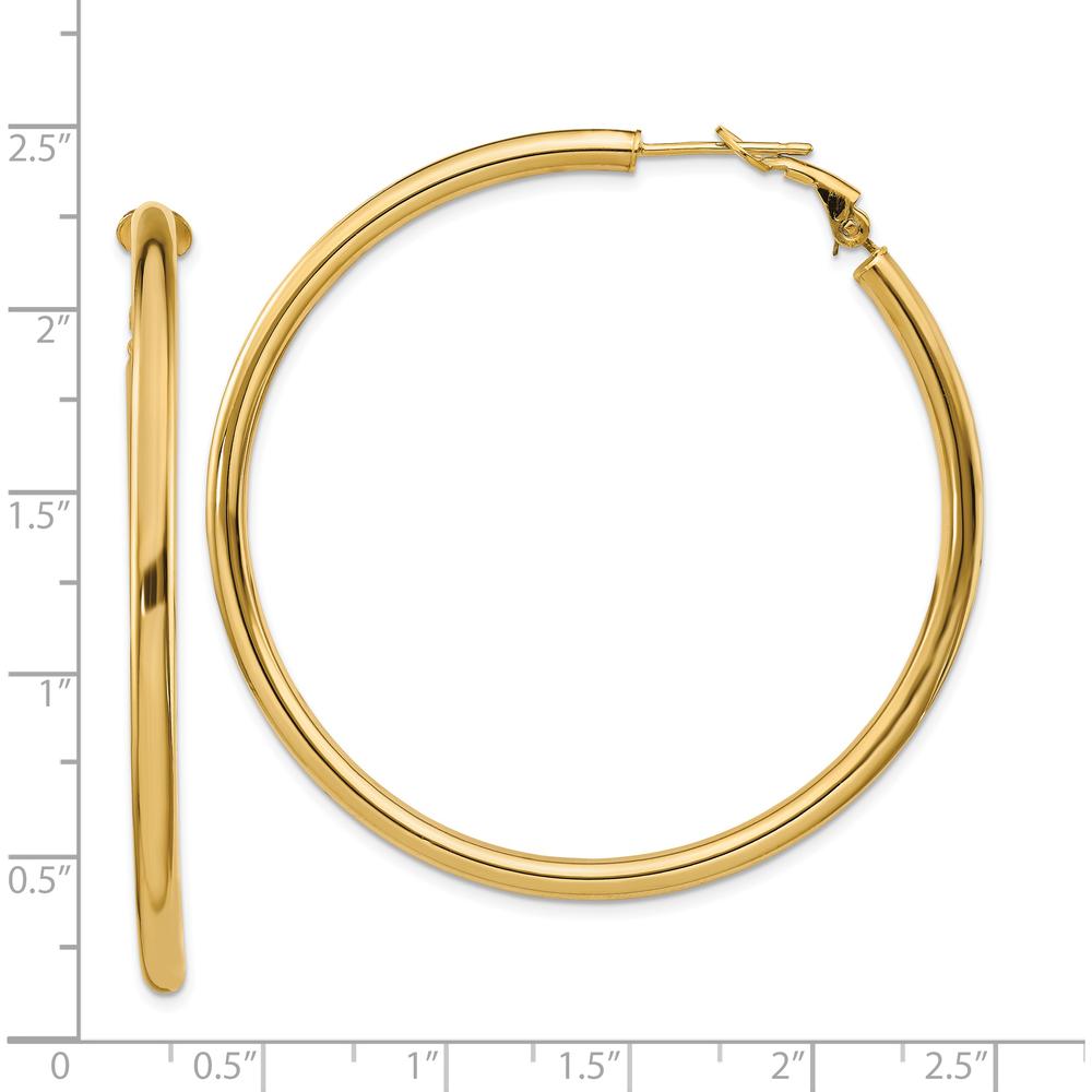 14K Yellow Gold 52mm Polished Round Hoop Earrings with Omega Clip Back Closure by Oro Pregiato