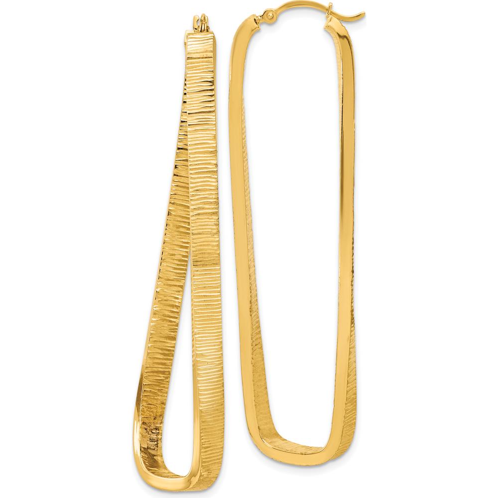14K Yellow Gold 54mm Textured Twisted Oval Hoop Earrings by Oro Pregiato