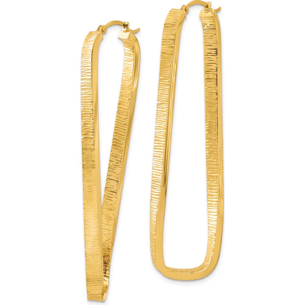 14K Yellow Gold 54mm Textured Twisted Oval Hoop Earrings by Oro Pregiato