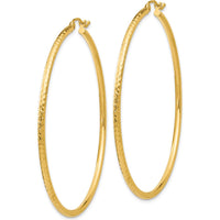 14K Yellow Gold 55mm Diamond-Cut Tube Hoop Earrings - Polished Finish by 0