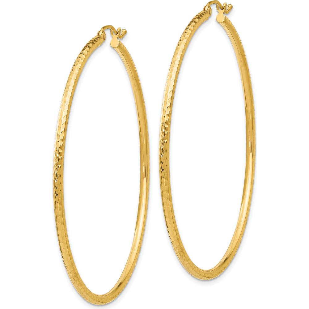 14K Yellow Gold 55mm Diamond-Cut Tube Hoop Earrings - Polished Finish by 0