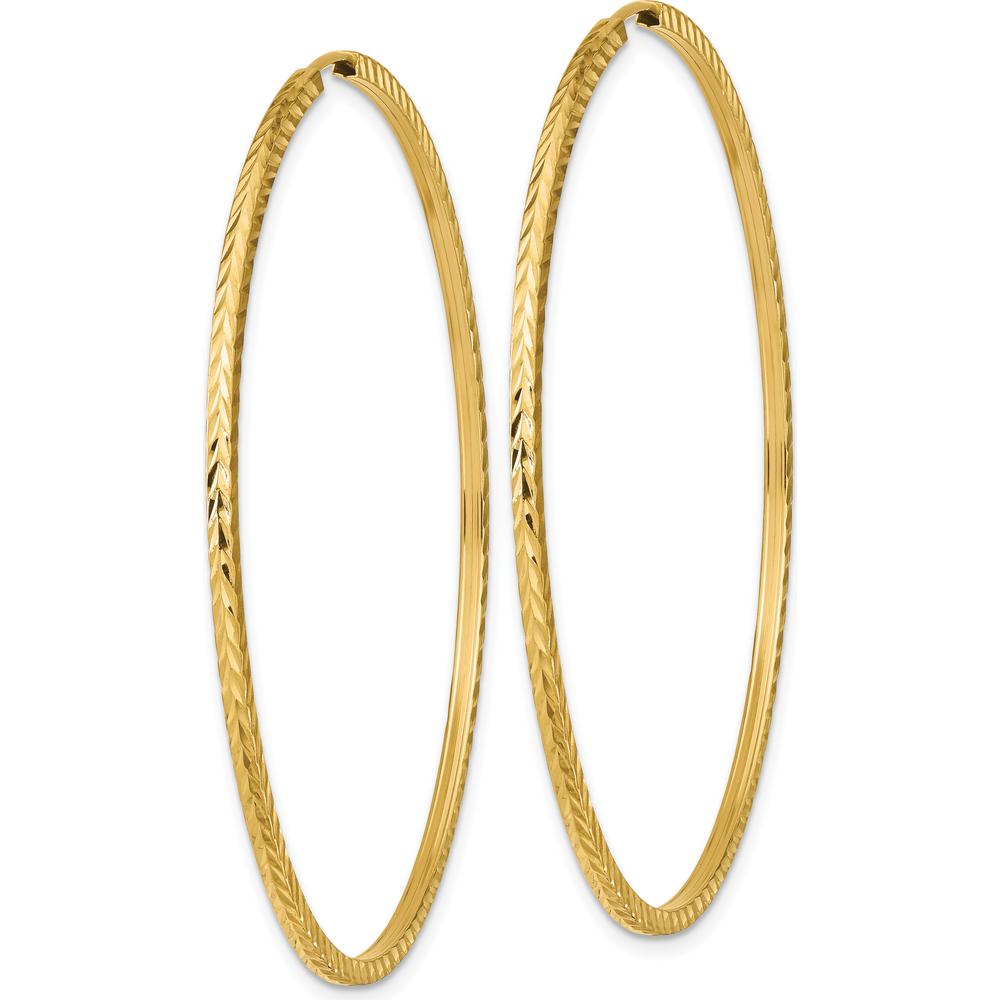 14K Yellow Gold 55mm Endless Hoop Earrings with Diamond-Cut Texture by 0