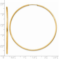 14K Yellow Gold 55mm Polished Endless Hoop Earrings - 1.5mm Thickness by Oro Pregiato