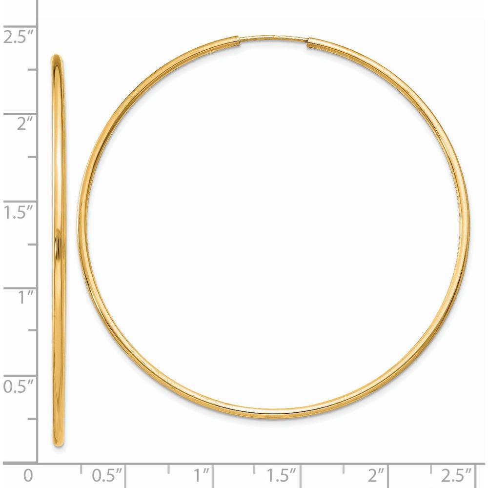 14K Yellow Gold 55mm Polished Endless Hoop Earrings - 1.5mm Thickness by Oro Pregiato