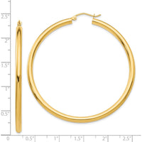 14K Yellow Gold 55mm Polished Tube Hoop Earrings - 3mm Thickness by 0
