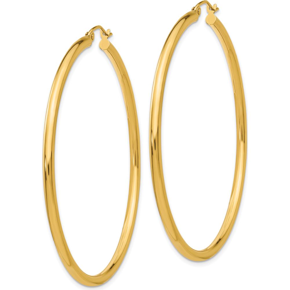 14K Yellow Gold 55mm Polished Tube Hoop Earrings - Elegant Everyday Gold Hoops by 0