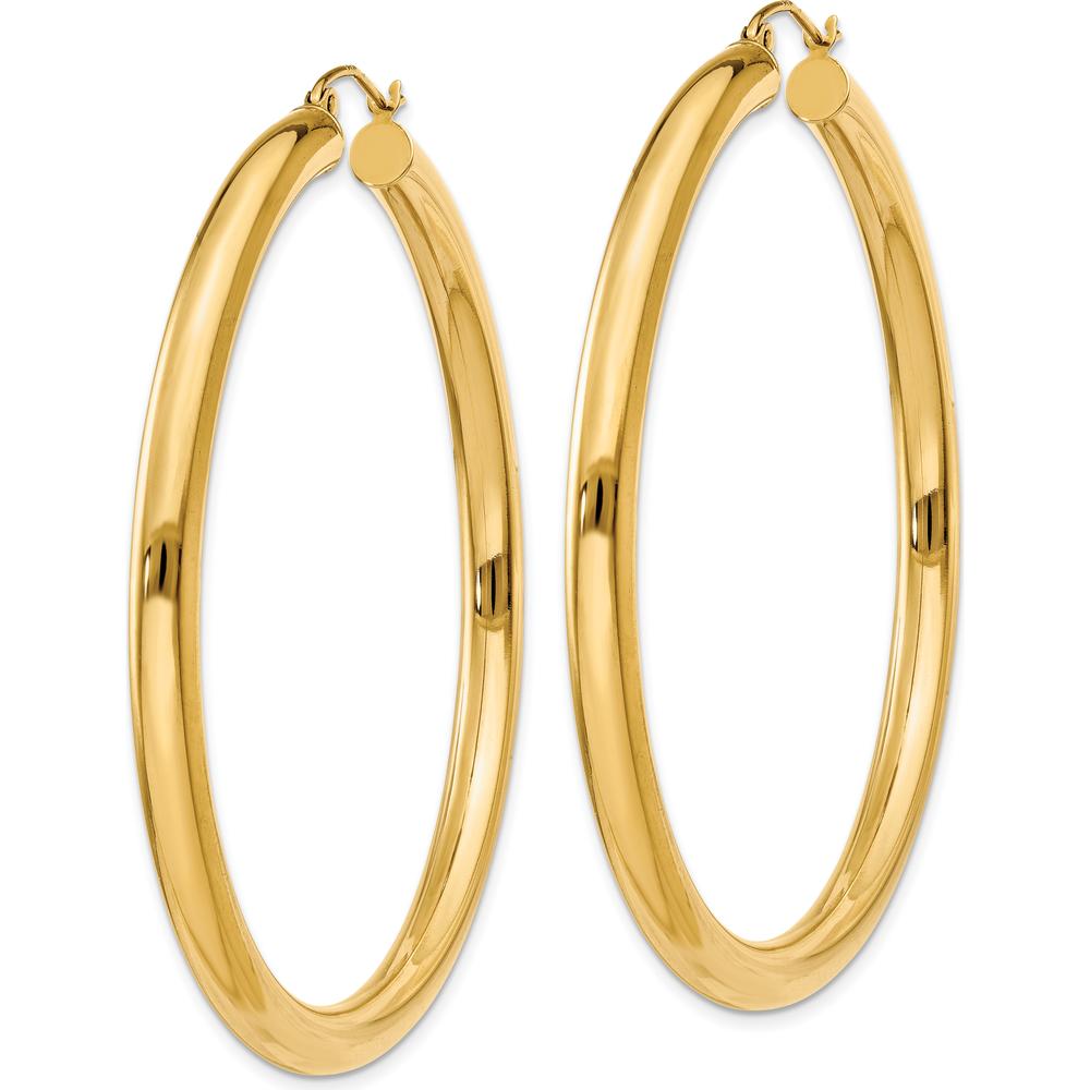 14K Yellow Gold 55mm Polished Tube Hoop Earrings - Lightweight Design by 0