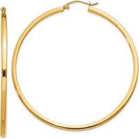 14K Yellow Gold 55mm Square Tube Hoop Earrings with Polished Finish by 0