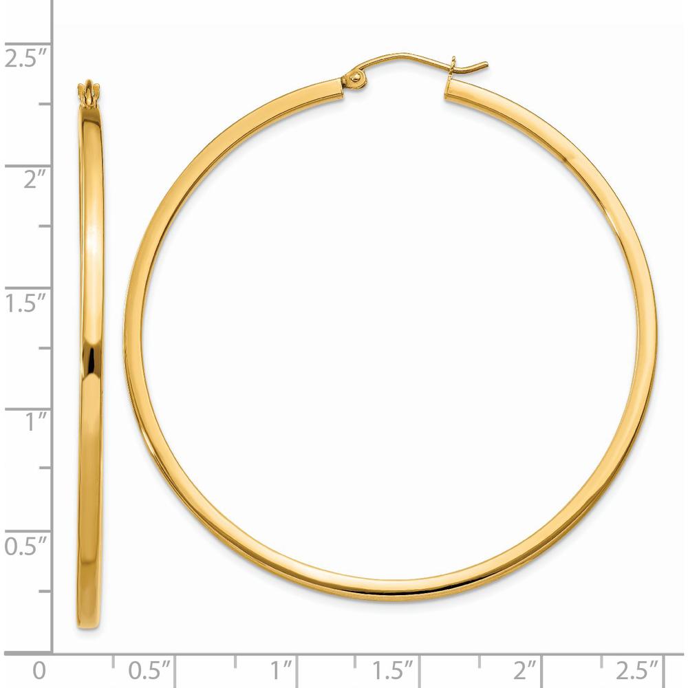 14K Yellow Gold 55mm Square Tube Hoop Earrings with Polished Finish by 0