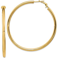 14K Yellow Gold 57mm Polished Round Hoop Earrings with Omega Back by Oro Pregiato