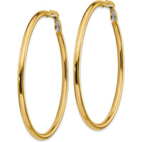 14K Yellow Gold 57mm Polished Round Hoop Earrings with Omega Back by Oro Pregiato