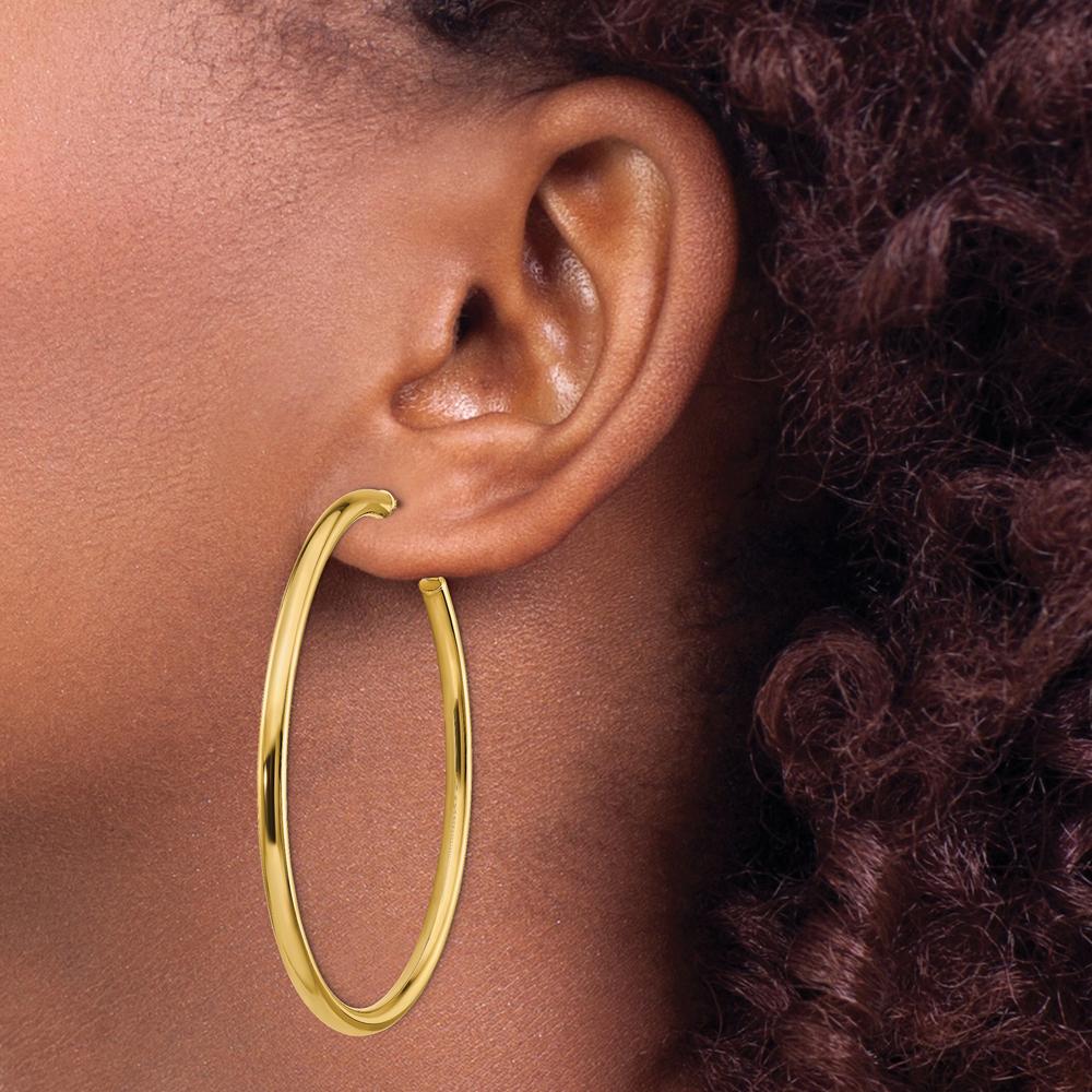 14K Yellow Gold 57mm Polished Round Hoop Earrings with Omega Back by Oro Pregiato