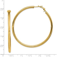 14K Yellow Gold 57mm Polished Round Hoop Earrings with Omega Back by Oro Pregiato