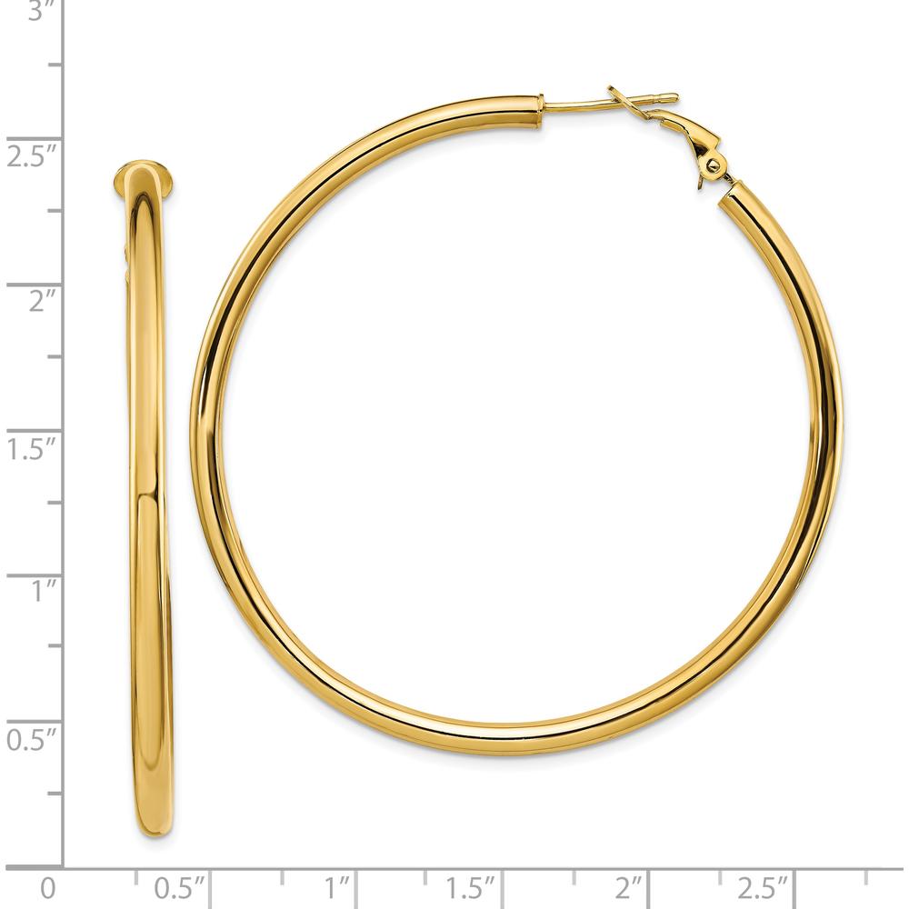 14K Yellow Gold 57mm Polished Round Hoop Earrings with Omega Back by Oro Pregiato