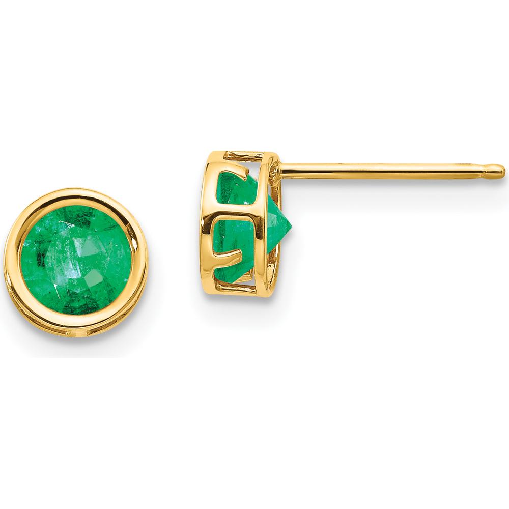 14K Yellow Gold 5mm Bezel Set Round Emerald Stud Earrings - 0.53 Carat Total Weight by Oro Pregiato