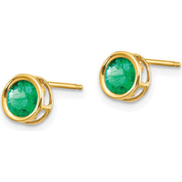 14K Yellow Gold 5mm Bezel Set Round Emerald Stud Earrings - 0.53 Carat Total Weight by Oro Pregiato