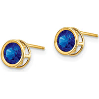 14K Yellow Gold 5mm Bezel-Set Round Sapphire Stud Earrings - 0.70 Carat Total Gem Weight by Oro Pregiato