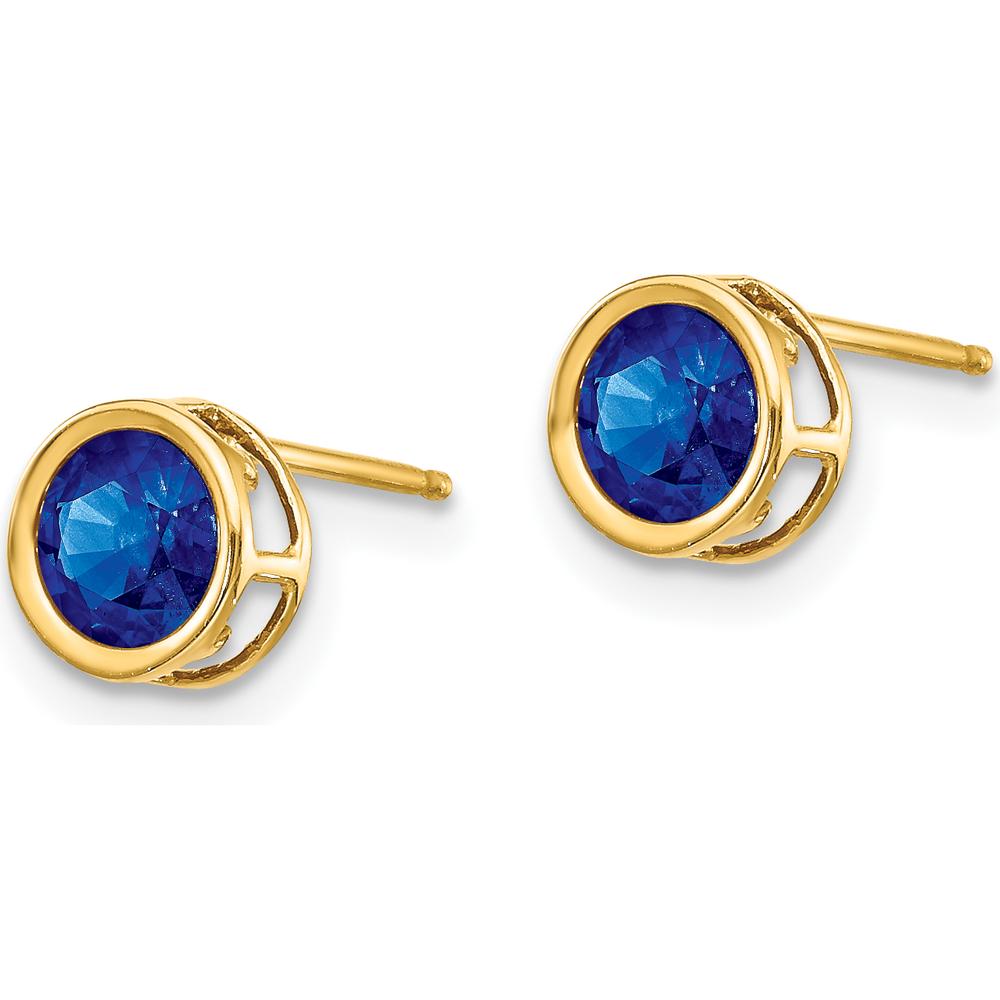 14K Yellow Gold 5mm Bezel-Set Round Sapphire Stud Earrings - 0.70 Carat Total Gem Weight by Oro Pregiato