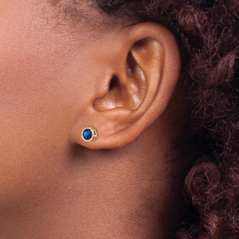 14K Yellow Gold 5mm Bezel-Set Round Sapphire Stud Earrings - 0.70 Carat Total Gem Weight by Oro Pregiato