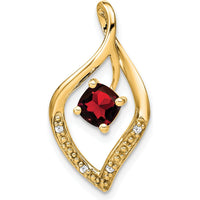 14K Yellow Gold 5mm Cushion Cut Garnet and Diamond Leaf Design Pendant - 0.7 Carat Total Garnet Weight by Lumare Gioia